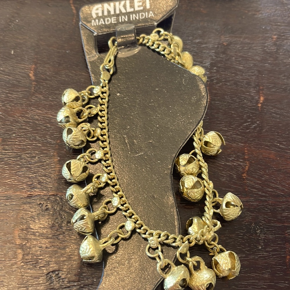 Belly Dancer Jingle Bells Gold Tone Bracelet Anklet 10.5" Vintage Estate Amazing